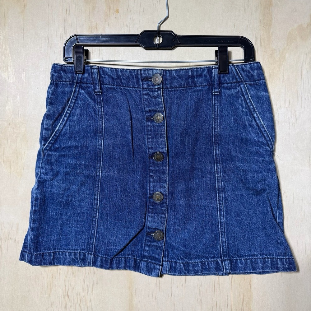 Forever 21 Denim Mini Skirt Womens 29 Blue Button Front A-Line Casual Jean Skirt